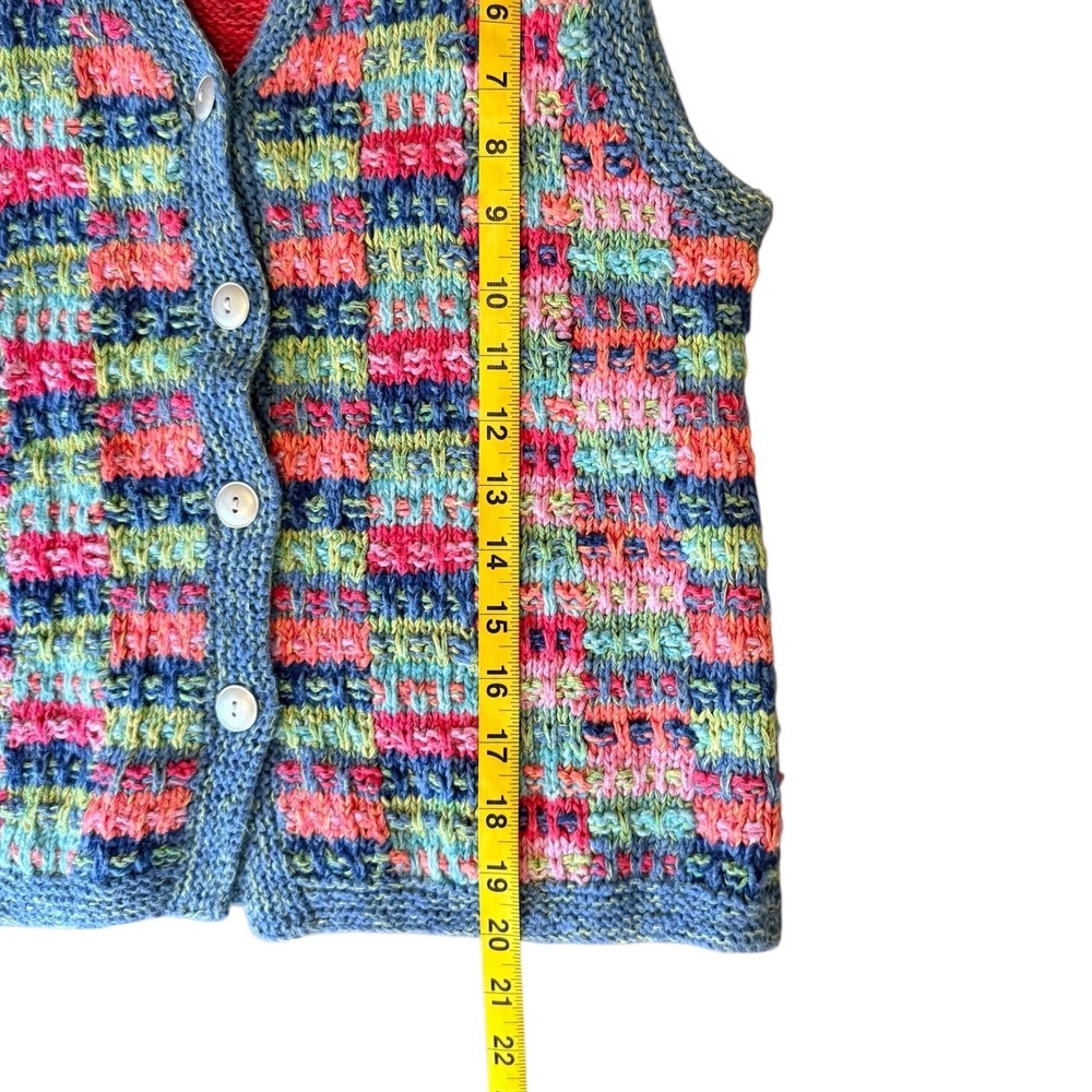 Susan Bristol Vintage Y2K Multi Color Patchwork Knit Sweater Vest Womens Small - Picture 6 of 11